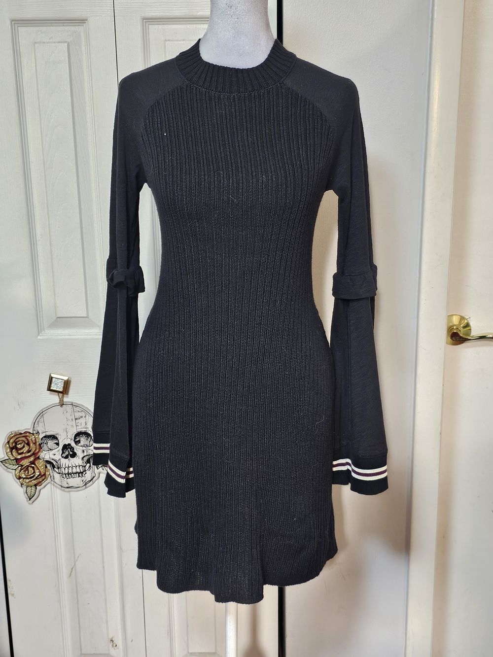 Free People Black Ribbed Long-Sleeve Sweater Dress